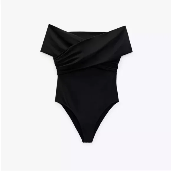 Zara Black Off The Shoulder Bodysuit NWT - Picture 4 of 7
